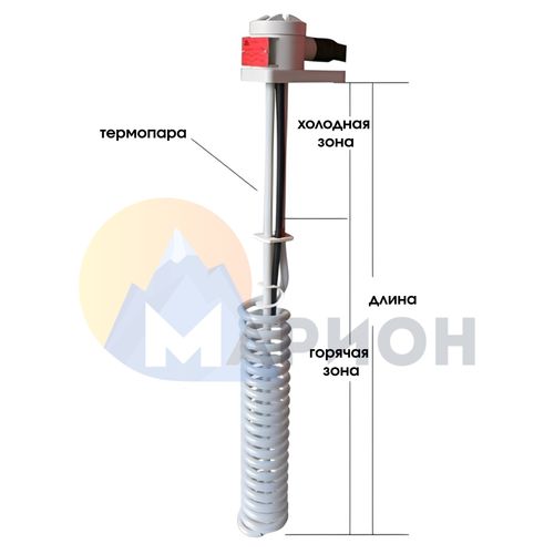 ТЭН фторопластовый, PTFE оболочка, модель HX, 500Вт, 220В, 280мм